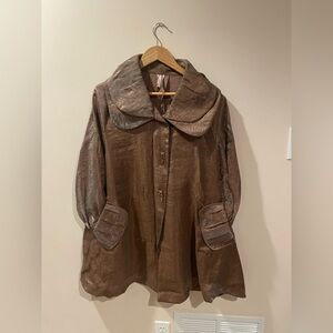 Brown Blouse with 3/4 Sleeves and Peter Pan Collar